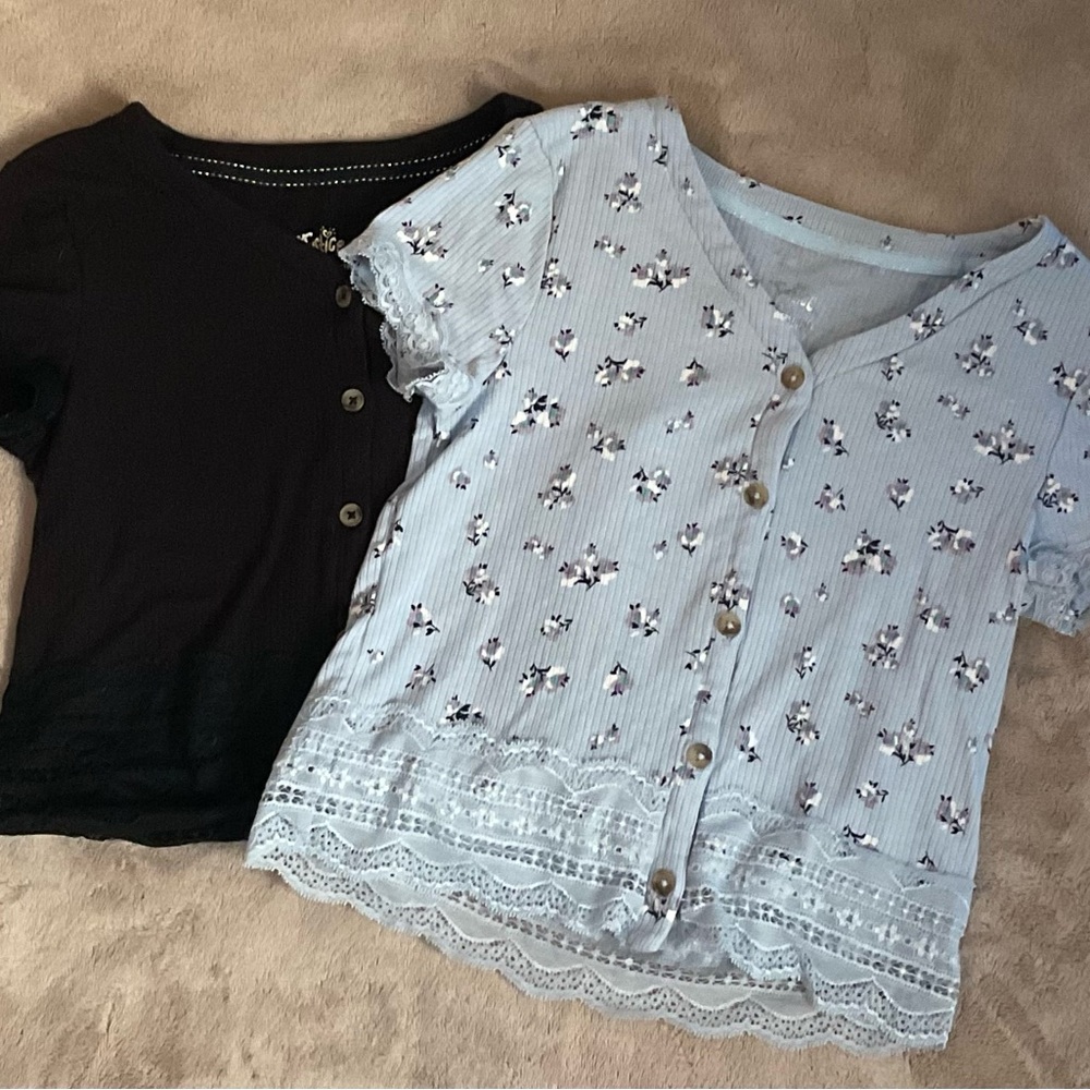 Floral and Black Button-Up Tops